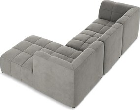 Szary aksamitny narożnik (prawostronny/z szezlongiem) Aloha – Makamii