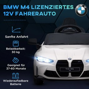 AIYAPLAY Elektryczny Samochód dla Dzieci BMW M4, Dźwięk &amp; Światło, 3-5 km/h, z pilotem, dla dzieci 3-5 lat, Biały