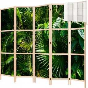Parawan pokojowy 5-częściowy 225x172 drewniany japoński Jednostronny dekoracyjny tropikalny Zielona Dżungla