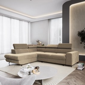 Masseno Narożnik VELISS z funkcją spania i pojemnikiem na pościel Narozniki L, Rozkładana sofa - Beżowy, CASTEL 15