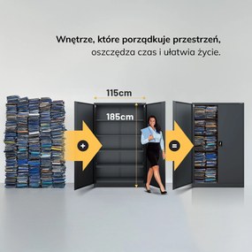 Szafa biurowa metalowa na akta antracytowa JAN II, 1150 x 1850 x 400 mm