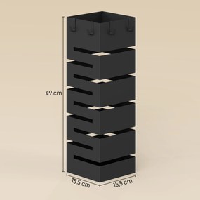 HOMCOM Stojak na parasole, metalowy stojak na parasole, wolnostojący stojak z haczykami i tacką ociekową, miejsce na 8 parasoli, czarny | Aosom PL