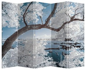 Parawan - Ośnieżone drzewo nad wodą (210x170 cm)