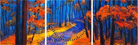 Obraz jesiennego lasu (z zegarem) (90x30 cm)