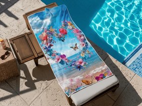 Szybkoschnący ręcznik plażowy FLOWER LOVE kolorowy 70 x 140 cm, 100% mikrofibra