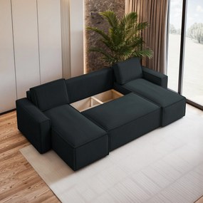 Masseno Narożnik PESANO z funkcją spania i pojemnikiem na pościel Narozniki U, Rozkładana sofa - Czarny, POSO 135