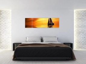 Obraz - Żaglówka o zachodzie słońca (170x50 cm)