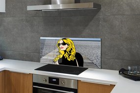 Szkło do Kuchni na Ścianę Kobieta w Okularach i Czerwonych Ustach