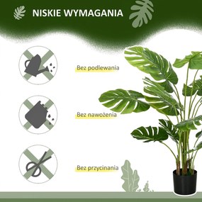 HOMCOM Sztuczna Roślina Monstera Deliciosa z Realistycznym Wyglądem, Doniczka i Cementowa Ziemia, 17,5 cm x 17,5 cm x 120 cm, Zielona