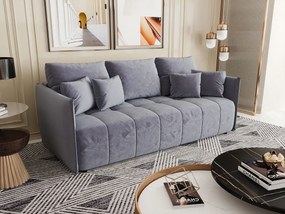 Szara welurowa sofa rozkładana z pojemnikiem W8-K60