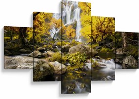 Obraz - Wodospady w jesiennym krajobrazie, żółty (125x70 cm)