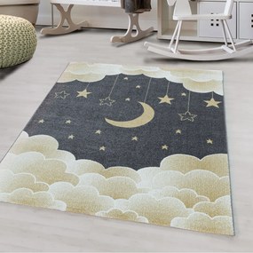 Dywan dziecięcy Funny księżyc nad chmurkami szaro-złoty 160 cm x 230 cm