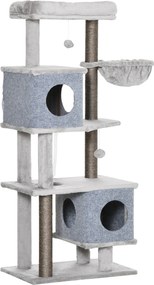 PawHut Drapak dla Kota Szary z 2 Domkami Platformami i Kula do Zabawy 60x40x142cm Bezpieczny i Stabilny | Aosom PL