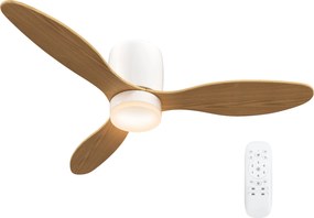 HOMCOM Wentylator sufitowy z regulowanym światłem i pilotem 115 cm, 3 kolory, 3 łopaty, 6 prędkości, timer, naturalny