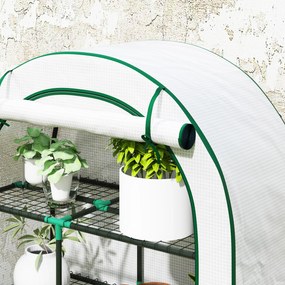 Outsunny Mini-szklarnia, 4-poziomowa szklarnia z folią plastikową, przenośna, z rolowanymi drzwiami, 100 x 45 x 160 cm, biała