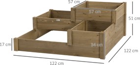 Outsunny Wysoki grząd, 4 pojemniki na zioła na 3 poziomach, odporny na warunki atmosferyczne, drewno lite, 122 cm x 122 cm x 51 cm, Naturalny