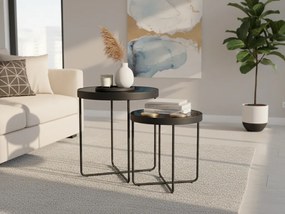 Stoliki pomocnicze ATENA GLASS zestaw 2 szt. Ø 40/45 cm, czarne