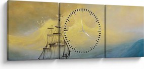 Obraz - Obraz statku ma morzu (z zegarem) (90x30 cm)