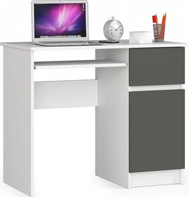 Biurko komputerowe AKORD PIKSEL Białe 90 cm prawe 1 drzwi 1 szuflada kolor Grafit Szary mat 3 półki 90x50x77 cm