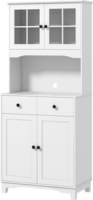 HOMCOM Biała szafka kuchenna wolnostojąca z blatem na mikrofalówkę i ekspres do kawy drzwi szklane | Aosom PL