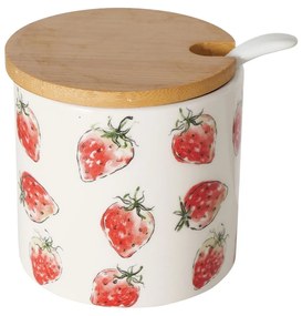 Ceramiczny pojemnik z łyżką i bambusową pokrywą, STRAWBERRY