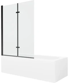 Mexen Vega wanna prostokątna 150 x 70 cm z obudową i parawanem 2-skrzydłowym 120 cm, transparent, czarny - 550115070X9212027000