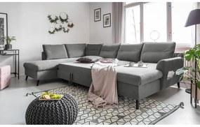 Jasnoszara aksamitna rozkładana sofa w kształcie litery "U" Miuform Stylish Stan, lewostronna