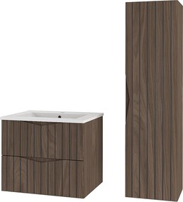 Zestaw Łazienkowy 60cm Szafka z Umywalką Słupek Ryflowane Fronty Dąb Orzech Stella