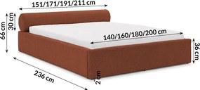 Tapicerowane łóżko dwuosobowe ze schowkiem i stelażem 180x200 cm w kolorze terakoty Cille – Ropez