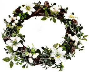 Wieniec świąteczny z wikliny White poinsettia, 30 cm