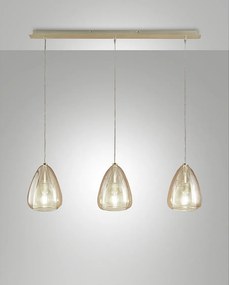 Lampa wisząca Britton z metalu i szkła borokrzemianowego, kolor bursztynowy, gniazdo E27, 3 x 40 W, nowoczesny i elegancki design do wnętrz, IP20