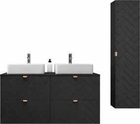 Czarny komplet do łazienki słupek i 2 szafki pod umywalkę 60 R7-S05