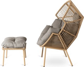 Fotel ogrodowy typu kokon z podnóżkiem Portland, styl boho