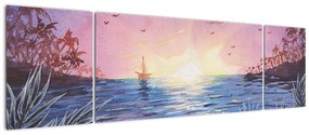 Obraz - Zachód słońca nad wodą, akwarela (170x50 cm)