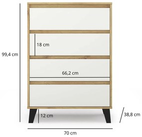 Minimalistyczna komoda na czarnych nóżkach dąb artisan + biały F3-E67