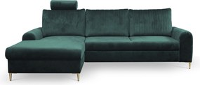 Masseno Narożnik VERONA z funkcją spania i pojemnikiem na pościel, Rozkładana sofa - Zielony, VELLUTO JUNGLE GREEN 27