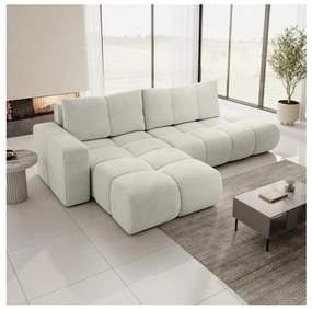 Narożnik rozkładany tapicerowany z pojemnikiem na przechowywanie, układ L, ALMADA, lewy, beżowy