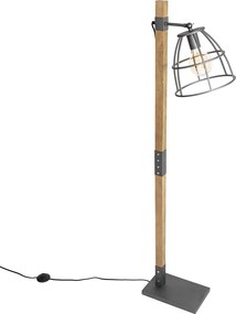 Industrialna lampa podłogowa ciemnoszara z drewnem - Arthur