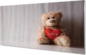 Szklany Panel Pluszowy Miś z Sercem