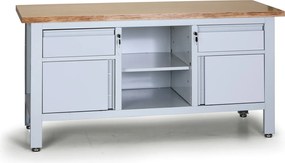 Stół warsztatowy G6, 2 szuflady, 2 szafki, 1 półka, 1690 x 600 x 860 - 900 mm, szary