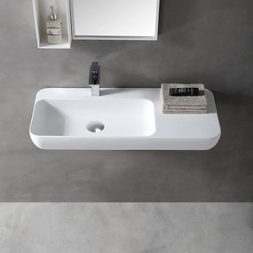 Umywalka ścienna nablatowa TWG202Odlew mineralny - Biały mat - 90 x 40 x 12 cm