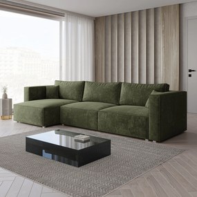 Masseno Narożnik TOLMO z funkcją spania i pojemnikiem na pościel Narozniki L, Rozkładana sofa - Zielony, LUMO 20