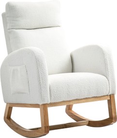 HOMCOM Fotel bujany, fotel relaksacyjny, gruba tapicerka, przytulna tapicerka, rama drewniana, do 120 kg, kolor kremowy