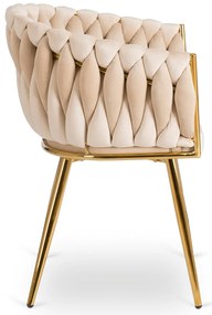 Krzesło Tapicerowane Plecione do Salonu CAPI Kremowe Welurowe do Toaletki Nowoczesne Glamour