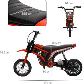 HOMCOM Elektryczny Motocykl dla Dzieci, 24V z Klaksonem, Światłem, Dźwignią Gazu, 8-16 km/h, 8-12 Lat, Czerwony