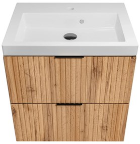 Szafka wisząca w kolorze naturalnego drewna z białą umywalką 60 x 46 cm ASTROS Light Oak