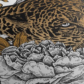 Obraz - Lampart pośród kwiatów (z zegarem) (90x30 cm)