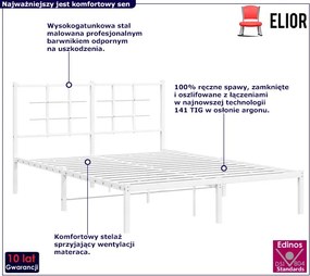 Białe duże łóżko z metalu 160x200 cm - Laxo
