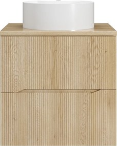 Szafka łazienkowa wisząca prążkowana z okrągłą umywalką nablatową – Jasny naturalny – 60 cm – ORISO