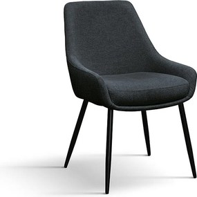 Zestaw 4 krzeseł z tkaniny w kolorze antracytowym, na metalowych nogach w kolorze czarnym matowym, z podłokietnikami - TALLINN